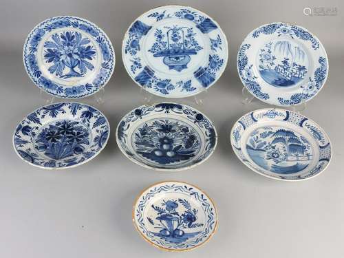 Seven various antique Delft Fayence signs. 18th