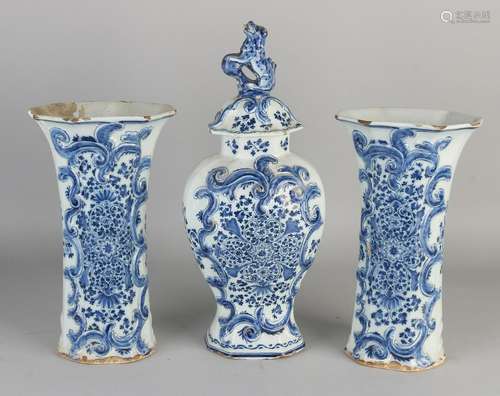 18th Century three-piece garniture Delft Fayence.