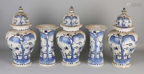 Five-piece antique Delft Fayence garniture with