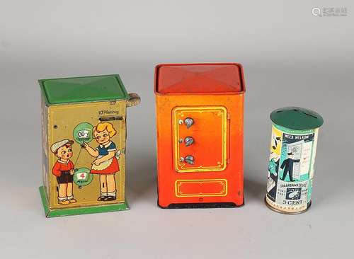 Three old German tin piggy banks. Comprising: Austrian