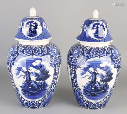 2-Piece ceramic Delft garniture with landscapes decor