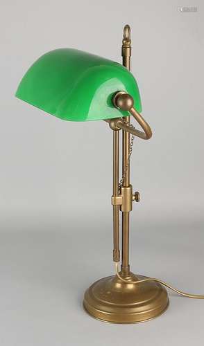 Brass desk lamp with green glass bulb camp. Adjustable