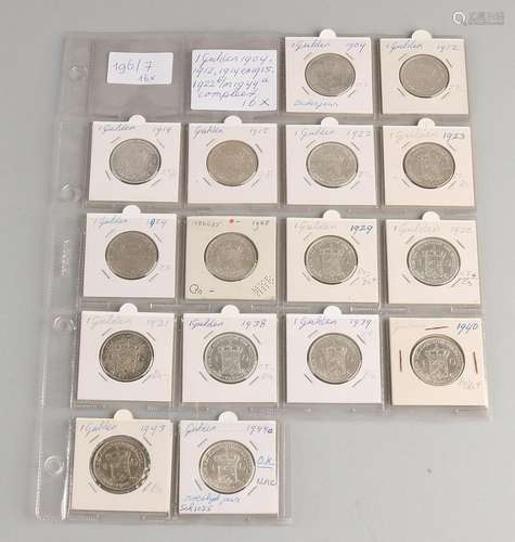 16x Silver guilders. 1904, 1912, 1914, 1915 and 1922 t