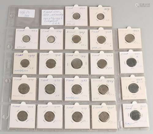 22x 5 Cent 1850, 1859, 1863, 1869 and 1907 t / m, 1943.