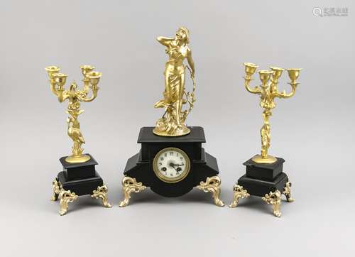 Antique French black marble clock couple. Circa 1900.