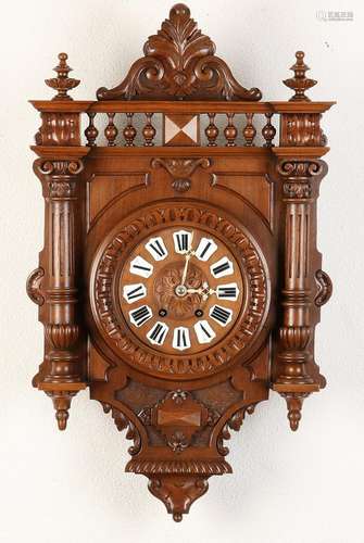 Large 19th century walnut clock barometer. With full