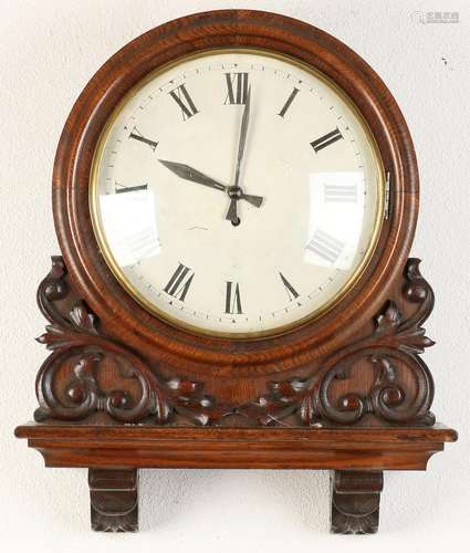 English oak Victorian wall clock with fusee movement.