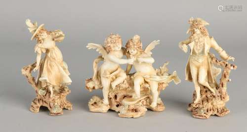 Three antique porcelain bisquit figures. Ansbach? Circa