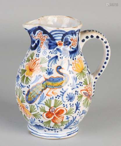 Antique Delft polychrome Fayence jug with floral /