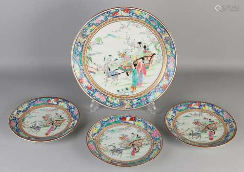 Four antique Japanese porcelain plates with figures in