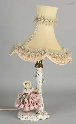 German Dresden porcelain table lamp with flower girl.