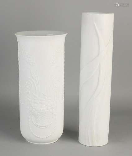 Two German white porcelain vases with floral