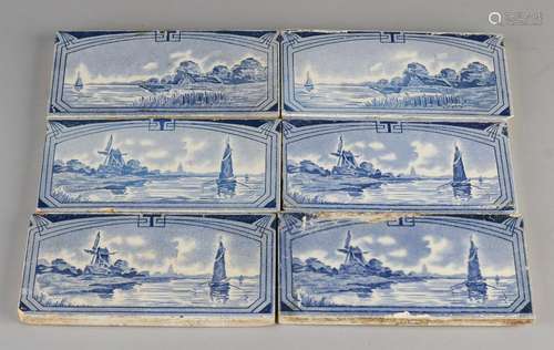 Six antique art nouveau tiles with diverse landscapes