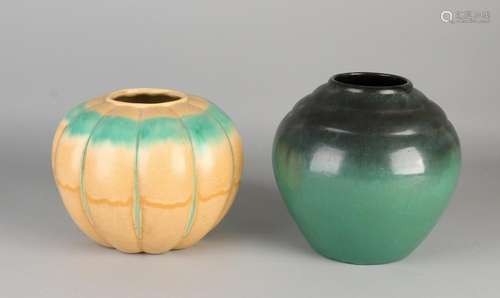 Two Dutch ceramic vases in Art Deco style. KV246 which