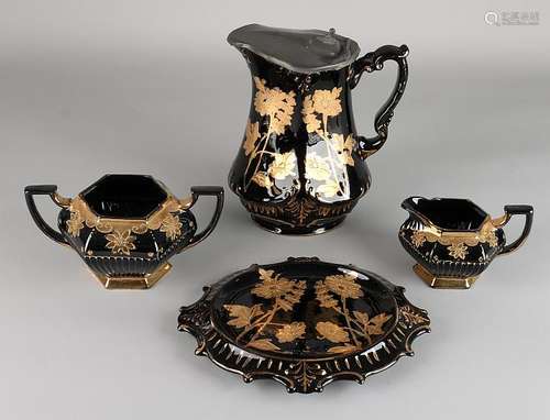 Four parts antique English pottery with gold leaf.