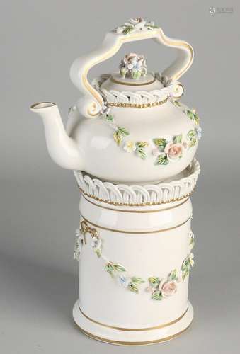 Naples Italian porcelain teapot + Comfoor with worked