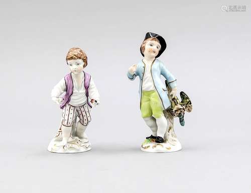 Two antique German Dresden porcelain figures. Boy with