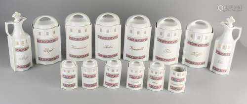 14-Piece Art Nouveau antique porcelain kitchen set for