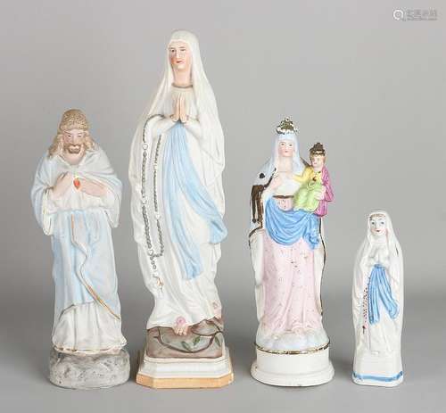 Three antique bisquit porcelain holy figures. Circa