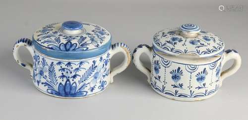 Two 18th century Delft Fayence butter covered jars with