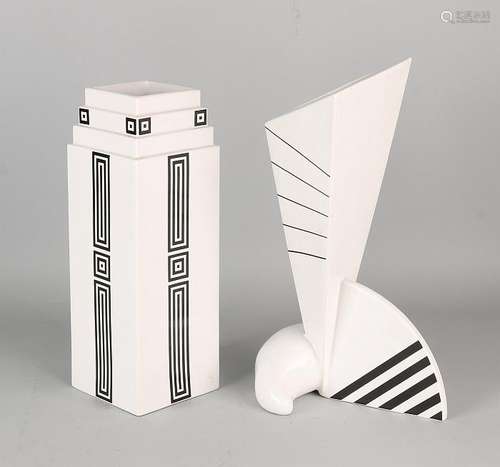 Two modern cubist porcelain vases. Vienna Collection