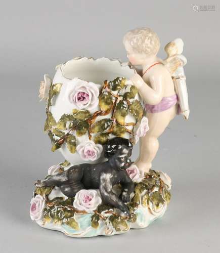 Antique German porcelain vase with Amor and reprocessed