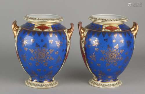 Two Viennese decor porcelain vases with figures and