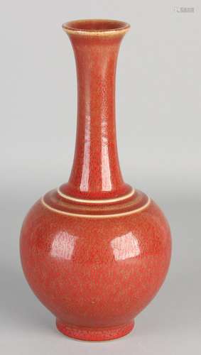 Chinese porcelain vase with red icing and 6 characters