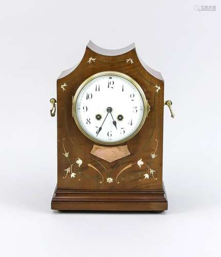 French antique mahogany table clock with pearl / wood