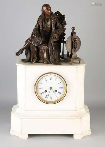 19th Century French white marble mantel clock with