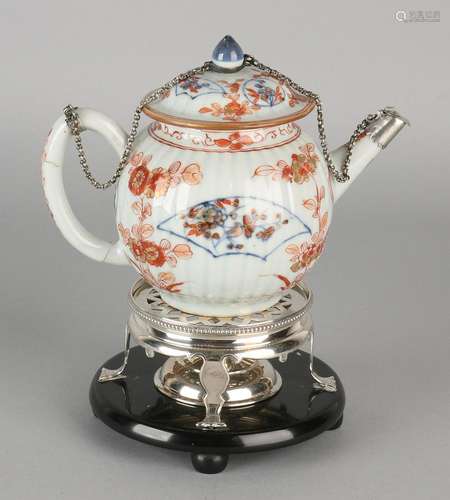 Imarie 18th Chinese porcelain teapot with silver