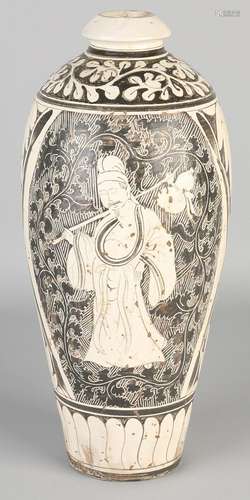 Large Chinese porcelain vase with figures and floral