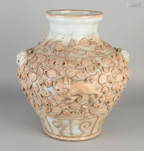 Large Chinese porcelain vase with flowers and