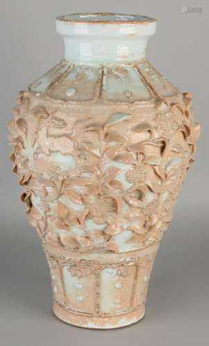 Large Chinese porcelain vase with flowers reprocessed.