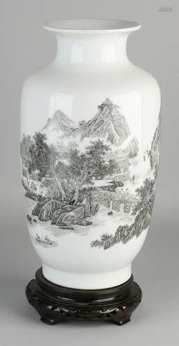 Large Chinese porcelain vase with landscape scenery +