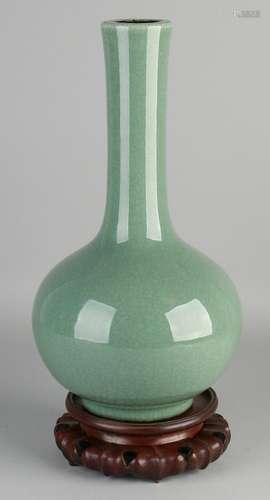 Large Chinese porcelain vase pipe with green celadon