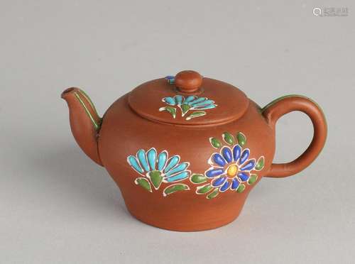 Small Chinese Yixing teapot with floral enamel