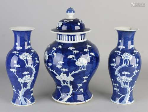 Three piece Chinese porcelain garniture with blossom