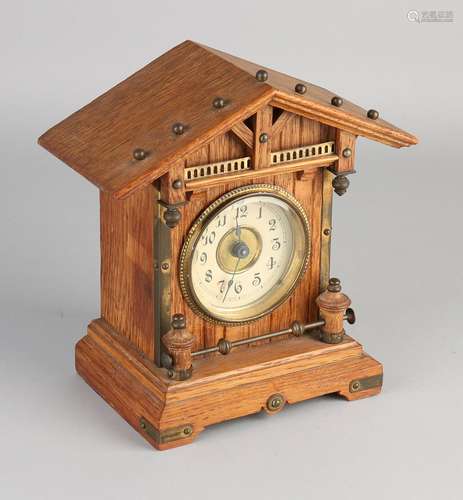 Antique German oak Gründerzeit clock with brass