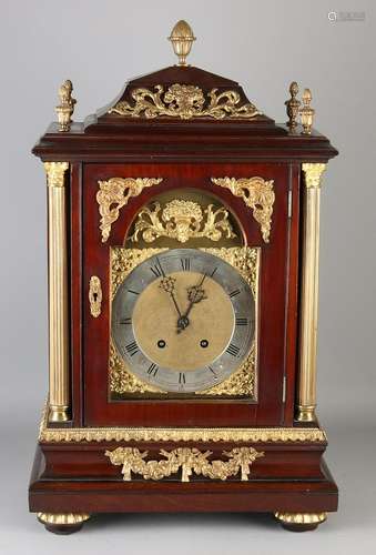 Large German mahogany table clock with gilt bronze