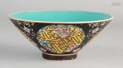 Chinese porcelain family rose bowl with black glaze and