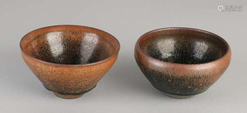 Two brown Chinese porcelain bowls with coconut glaze