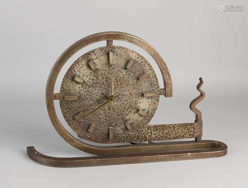 Hammered wrought iron Art Deco table clock with