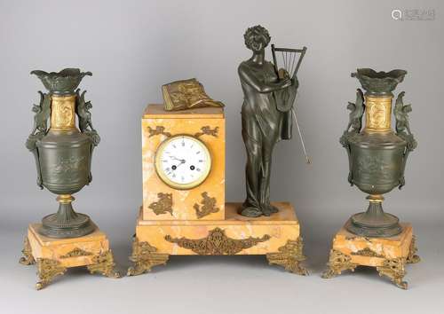 Three-piece heavy 19th century French clocks ocher