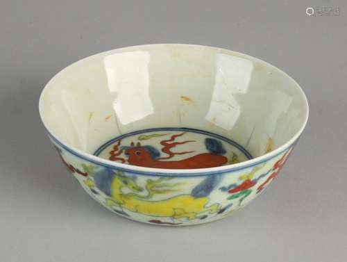 Ancient Chinese porcelain bowl with horses decoration +