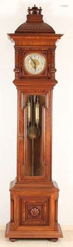 German Gründerzeit walnut grandfather clock with tiled