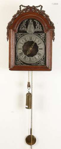 18th Century French Louis Seize oak wall clock. Pewter