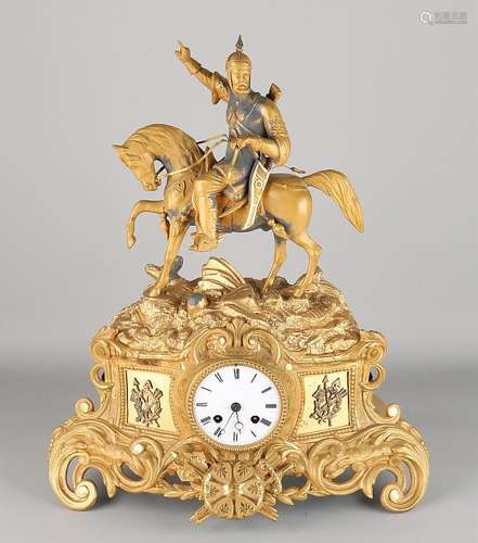 French Gilt bronze mantle clock with knights on