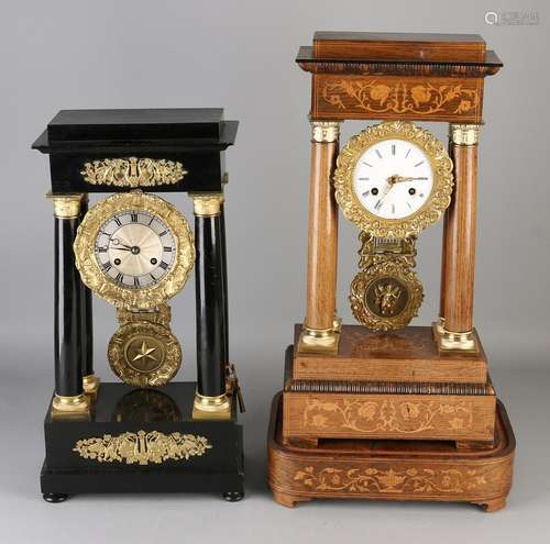 Two column clocks. One time 19th century French