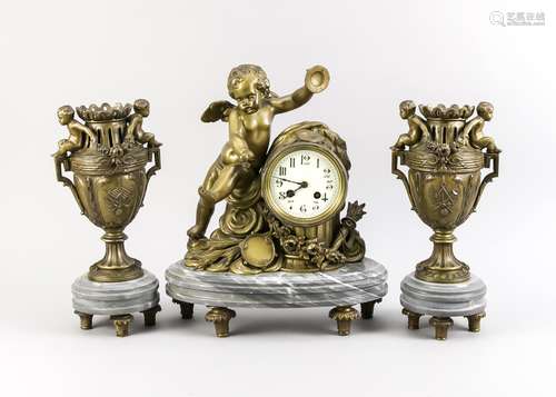 Three-piece antique French clocks couple with drummer